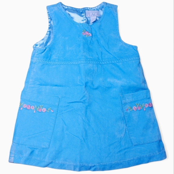 🍁2/$7🍁THE CHILDREN'S PLACE Blue Suede Sleeveless Dress with Rose Embroidery